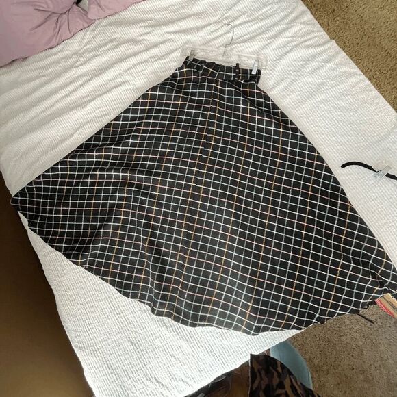 VTG 50s Full Circle Maxi Skirt w/ Pastel Plaid Lines on Black Wool Blend - Picture 4 of 14